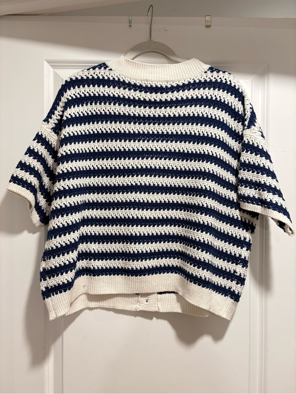 Universal Thread Navy & White Striped Open-Weave Button Cardigan - Picture 3 of 6